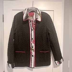 LANDI Fancy Reversible Trapuntino Quilted Women's Jacket Made in Italy, Size 50